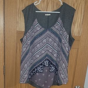 Maurices Gray and Purple Patterned Tank Top
